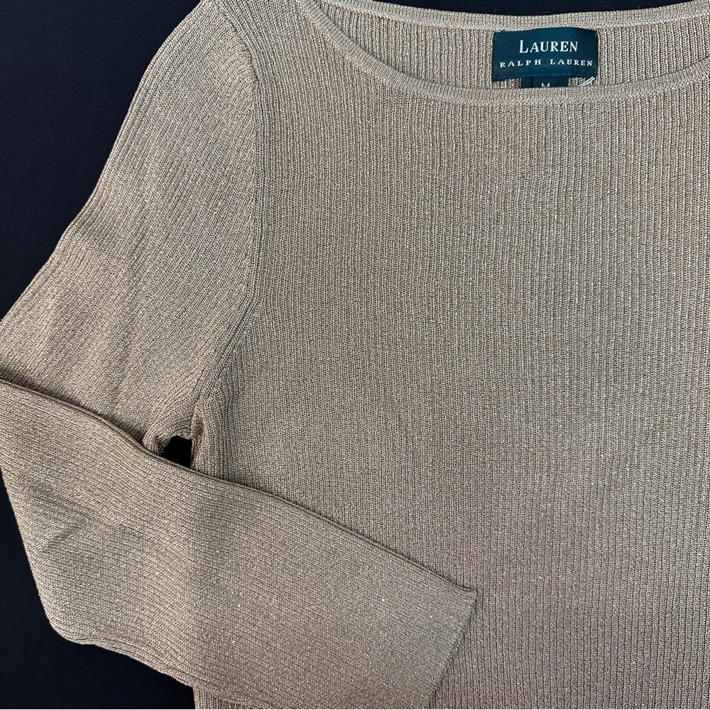 Vintage Ralph Lauren Gold Metallic Silk Knit Top Medium